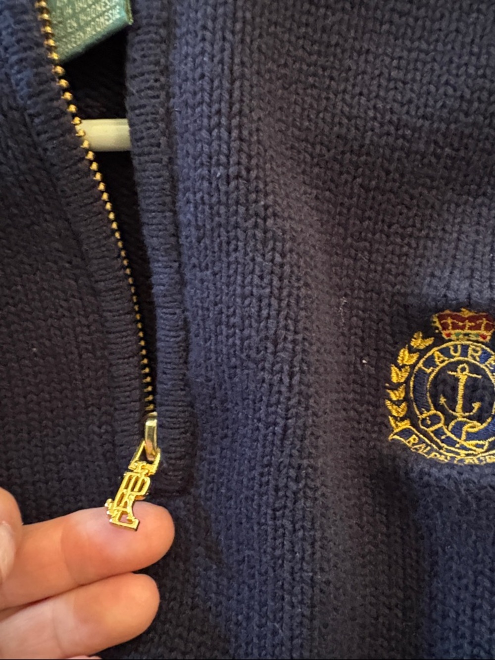 Ralph Lauren sweater Navy Half-Zip Crest Pullover Medium Petite EUC - cotton - Picture 4 of 11